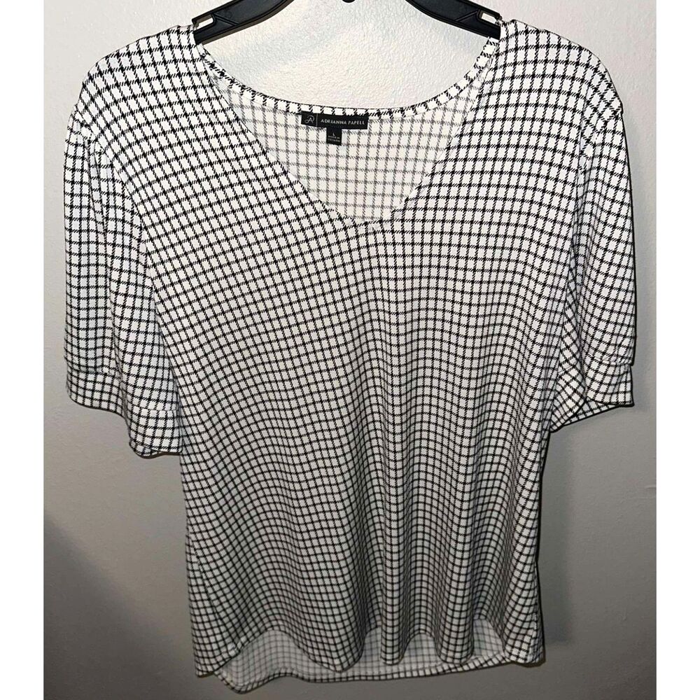 Adrianna Papell Black & White Checkered Blouse – Size Large - Picture 2 of 4